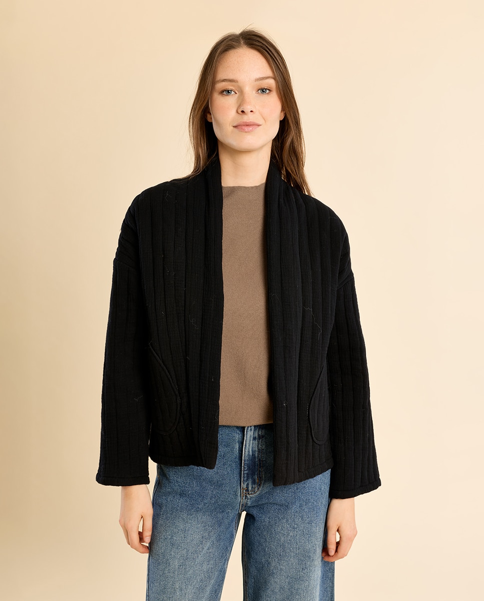 Chaqueta de mujer de manga larga motivo rayas - Molly Bracken - Negro Negro-2