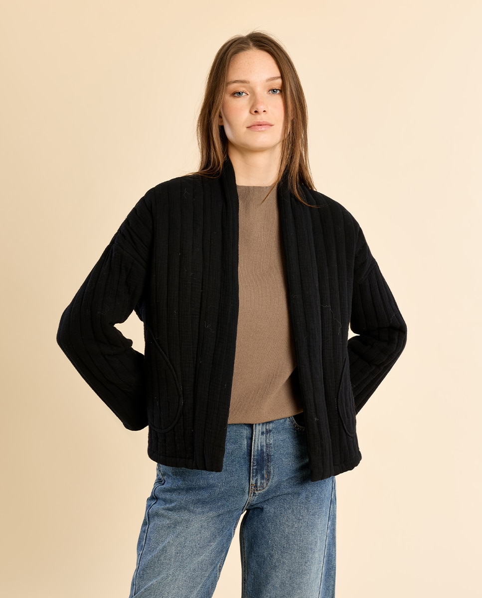 Chaqueta de mujer de manga larga motivo rayas - Molly Bracken - Negro Negro-3