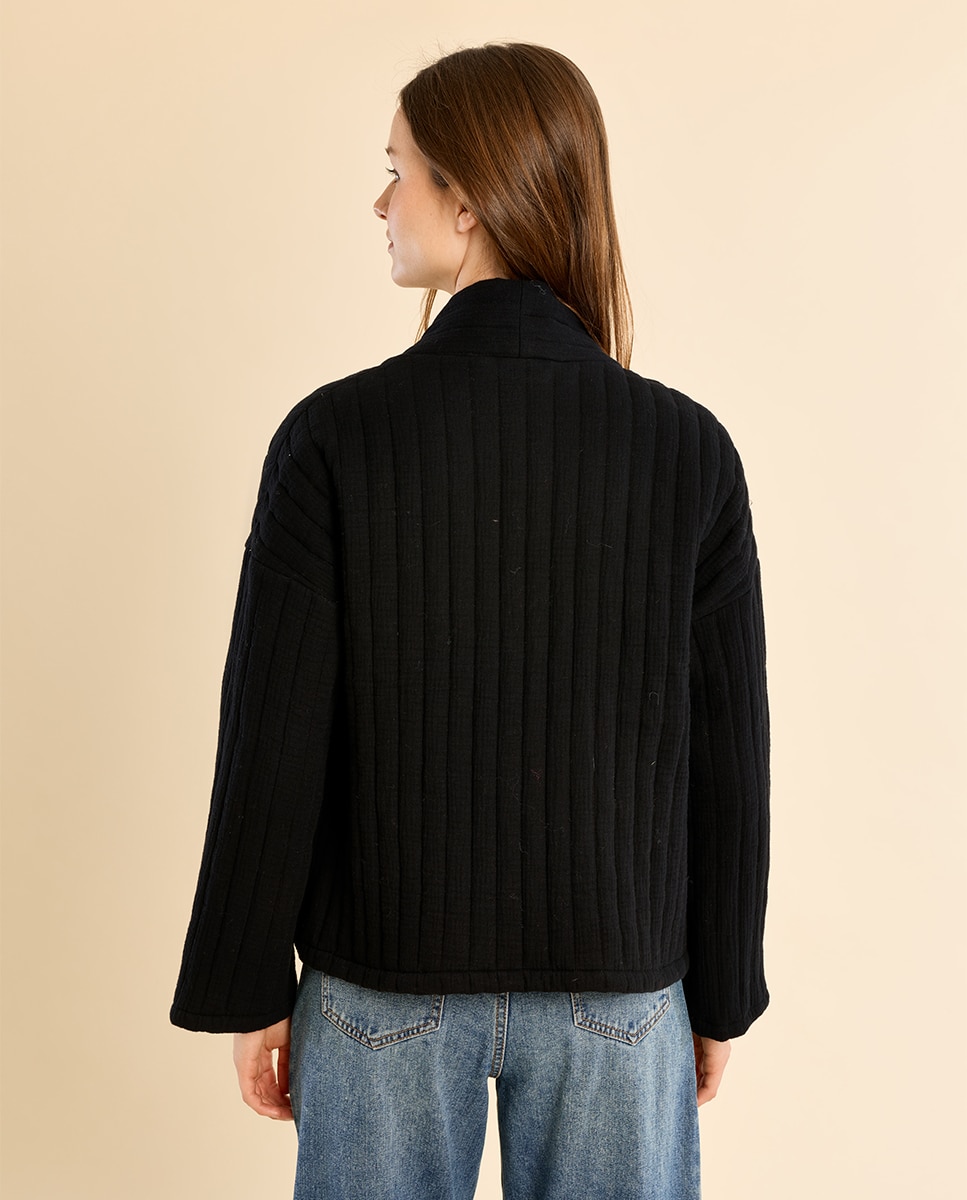 Chaqueta de mujer de manga larga motivo rayas - Molly Bracken - Negro Negro-4