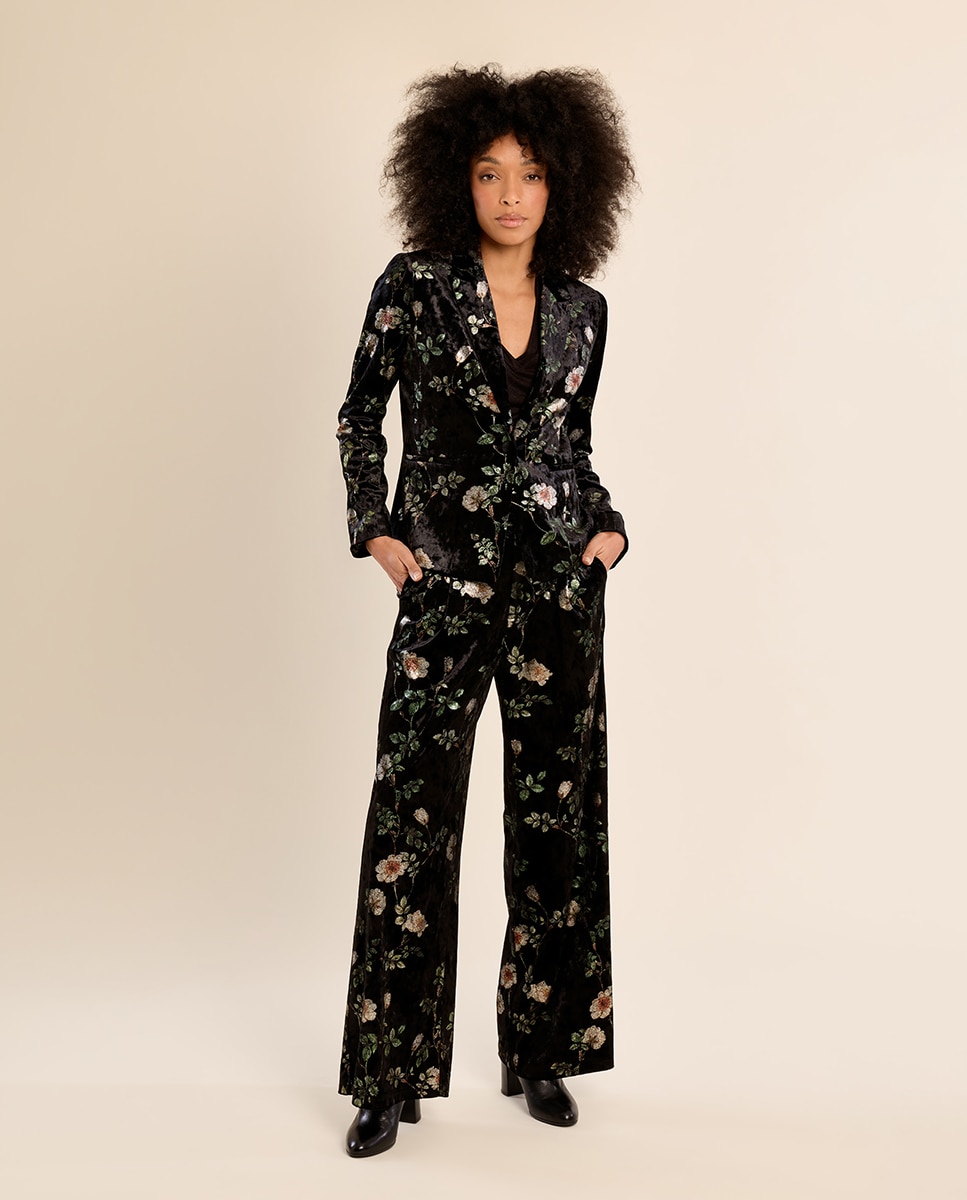 Blazer de mujer aterciopelado con estampado - Molly Bracken - Negro Negro-1