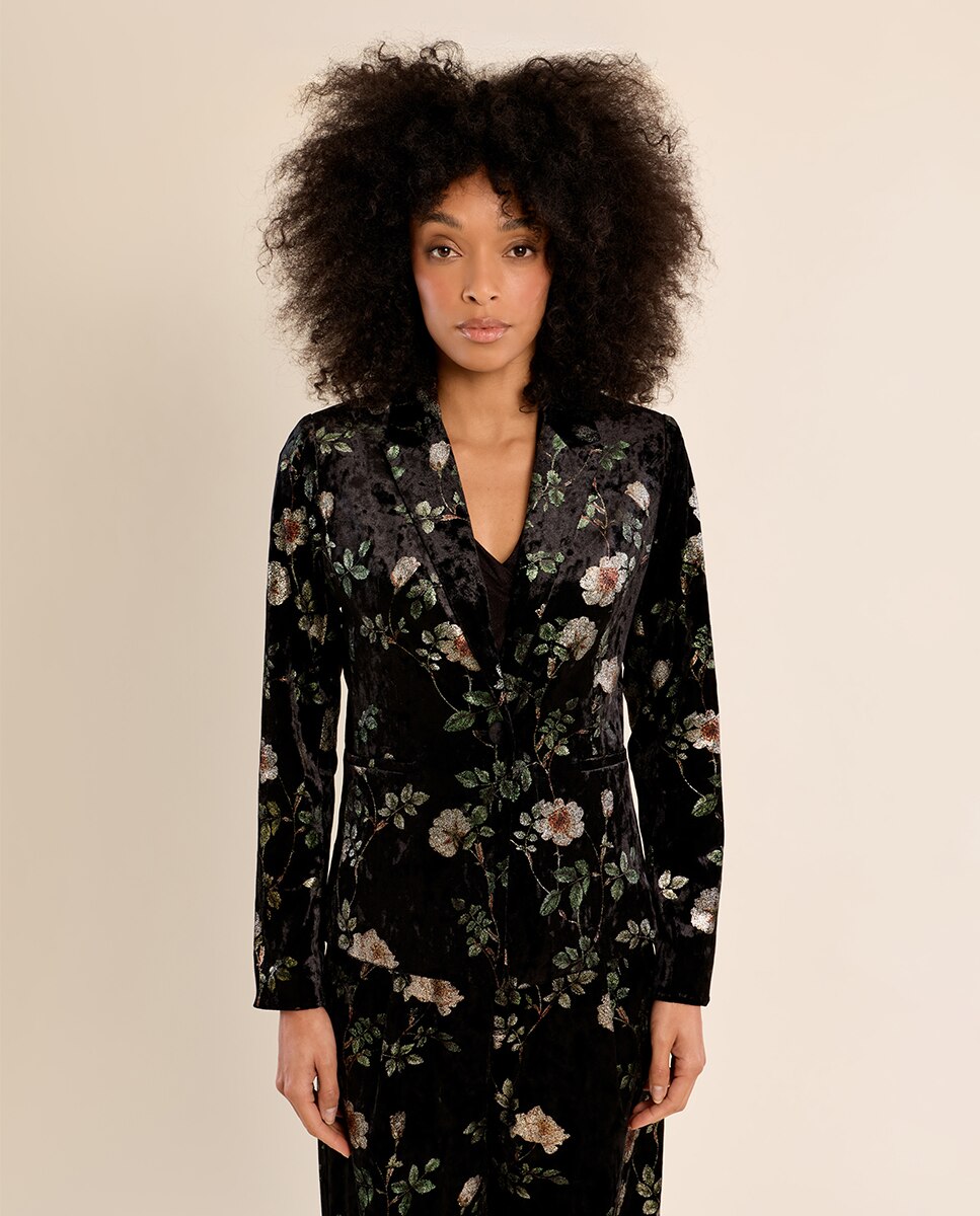 Blazer de mujer aterciopelado con estampado - Molly Bracken - Negro Negro-2