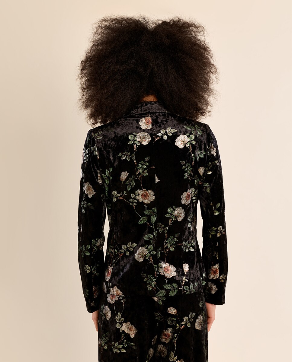 Blazer de mujer aterciopelado con estampado - Molly Bracken - Negro Negro-4