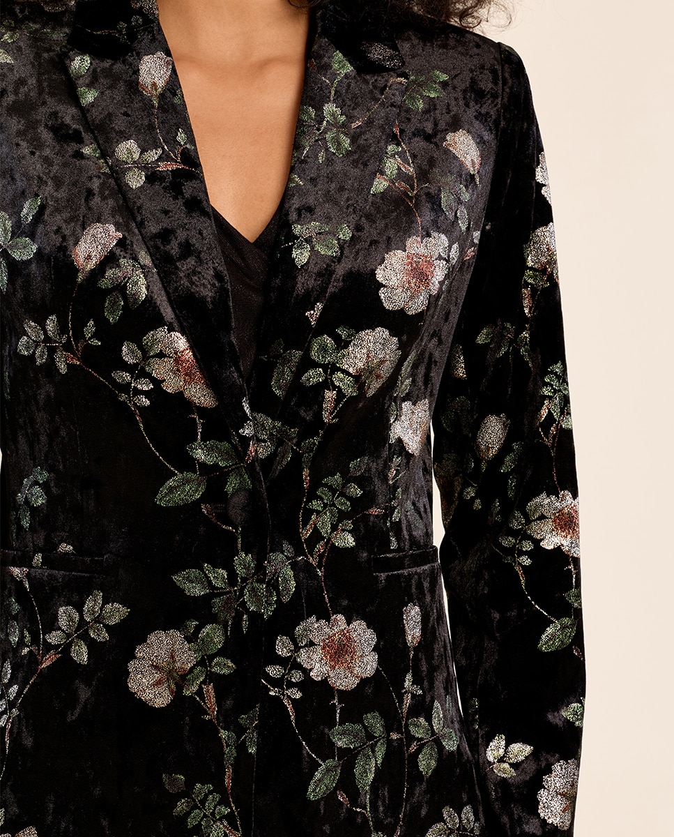 Blazer de mujer aterciopelado con estampado - Molly Bracken - Negro Negro-5