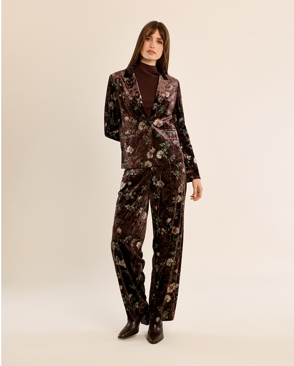 Blazer de mujer aterciopelado con estampado - Molly Bracken - Marrón Marrón-1