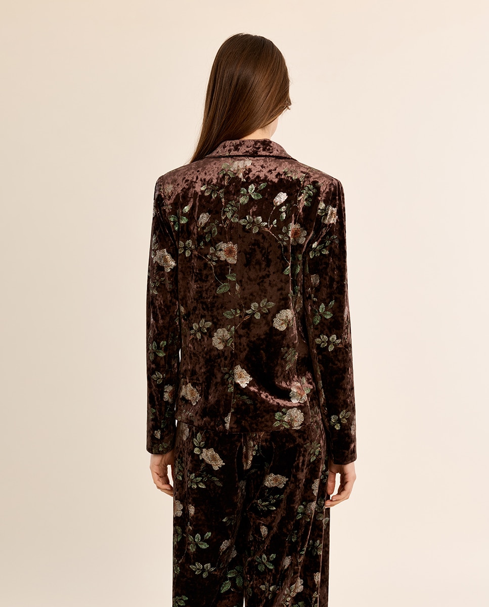 Blazer de mujer aterciopelado con estampado - Molly Bracken - Marrón Marrón-4