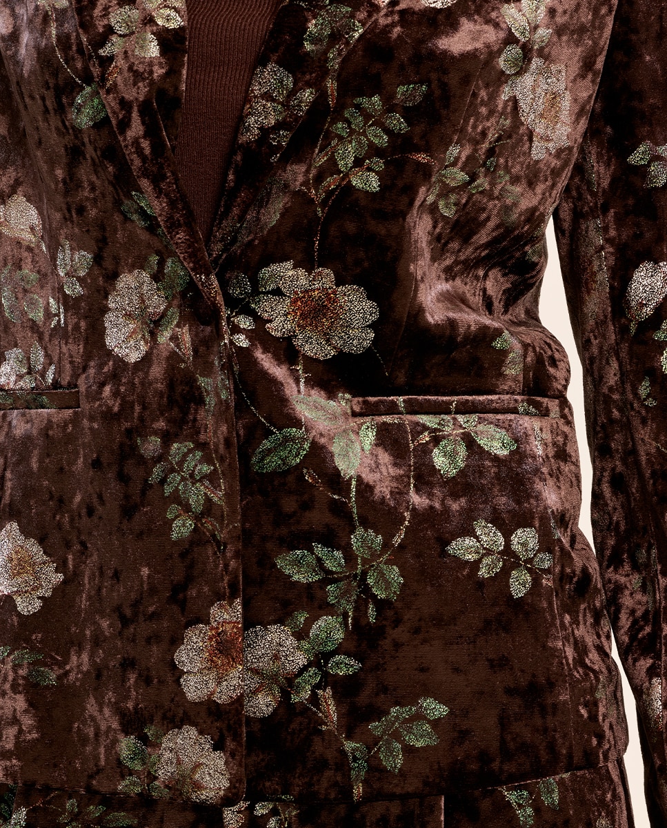 Blazer de mujer aterciopelado con estampado - Molly Bracken - Marrón Marrón-5