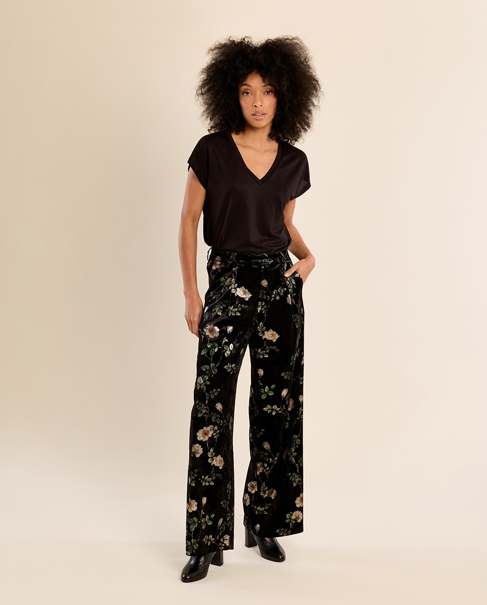 Pantalón de mujer largo con estampado - Molly Bracken - Negro Negro-1