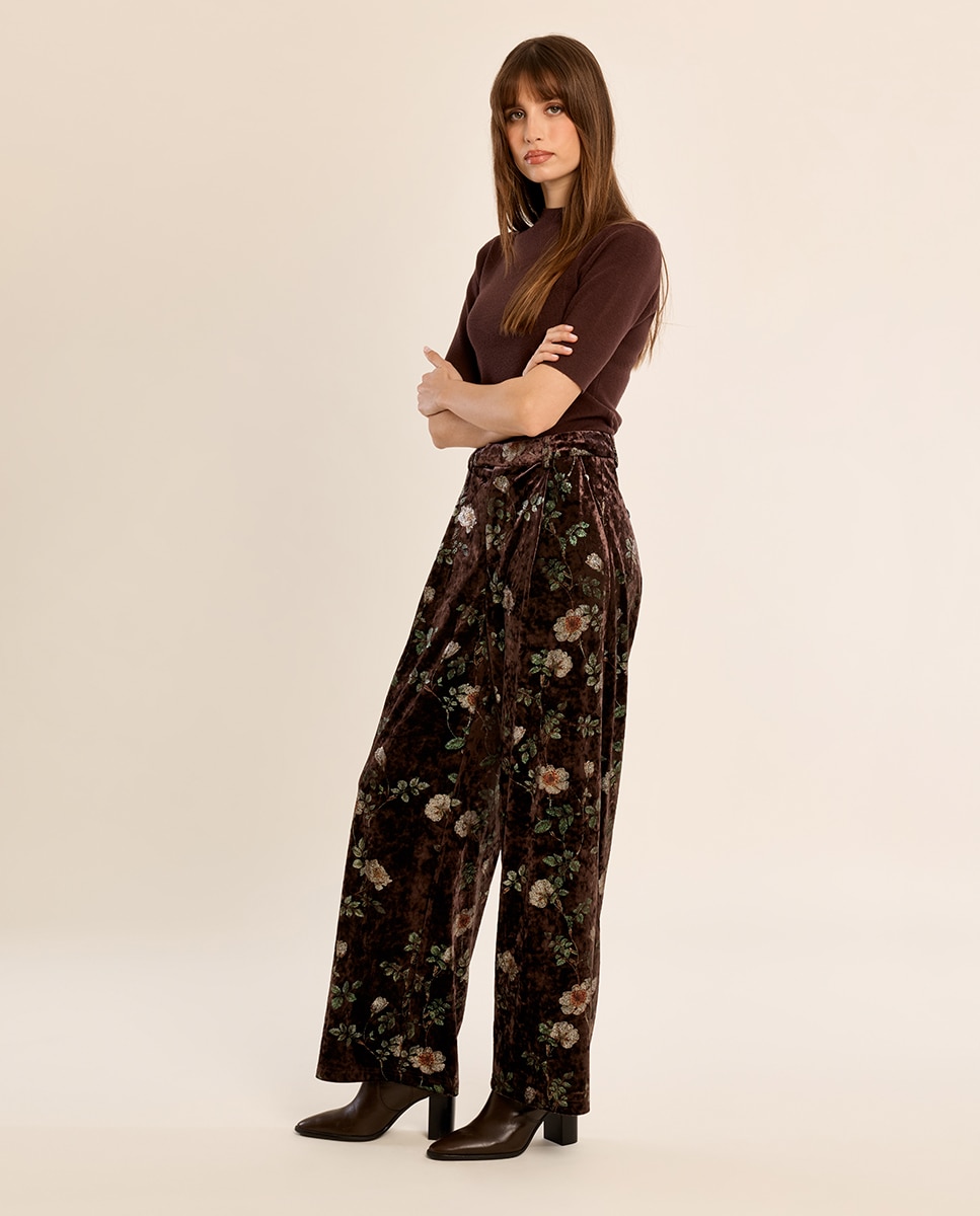 Pantalón de mujer largo con estampado - Molly Bracken - Marrón Marrón-1