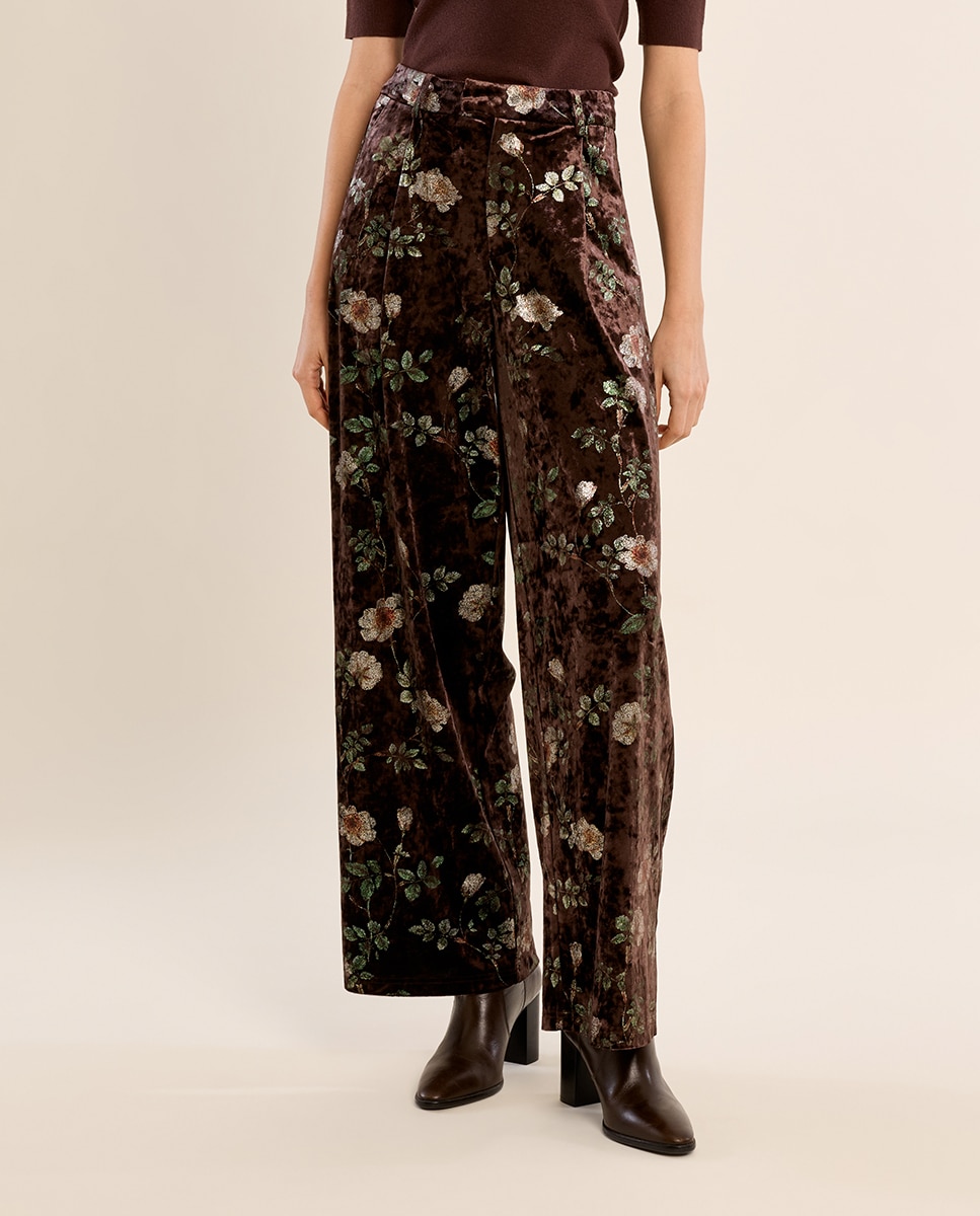 Pantalón de mujer largo con estampado - Molly Bracken - Marrón Marrón-2