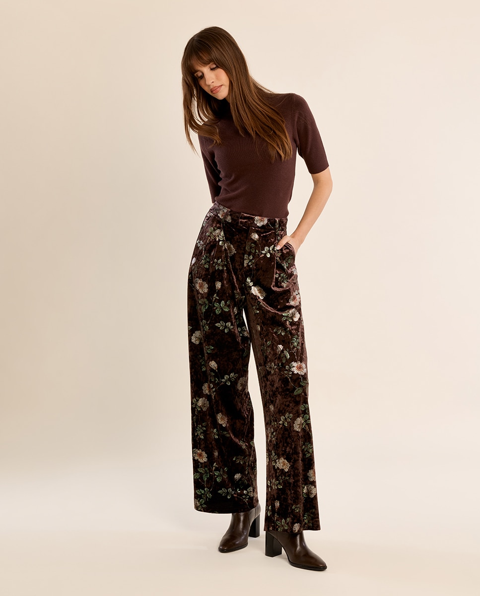 Pantalón de mujer largo con estampado - Molly Bracken - Marrón Marrón-3