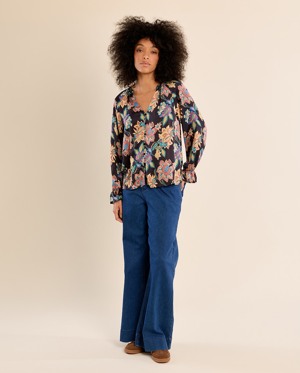 Camisa de mujer de manga larga con estampado - Molly Bracken - Negro Negro-1