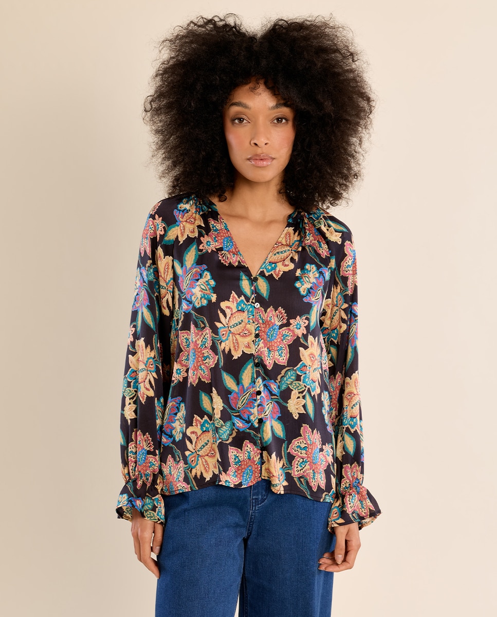 Camisa de mujer de manga larga con estampado - Molly Bracken - Negro Negro-2
