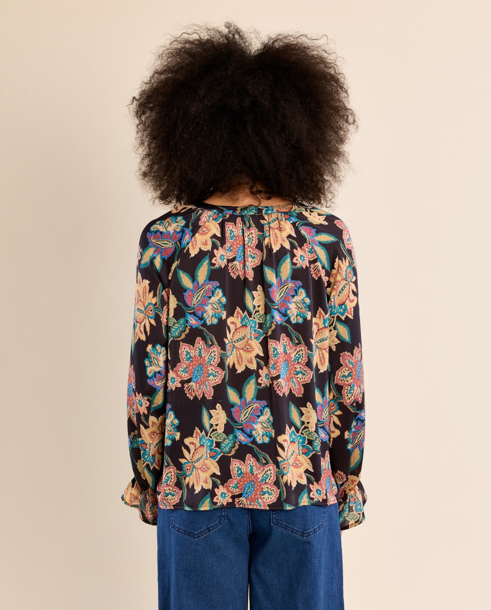 Camisa de mujer de manga larga con estampado - Molly Bracken - Negro Negro-4