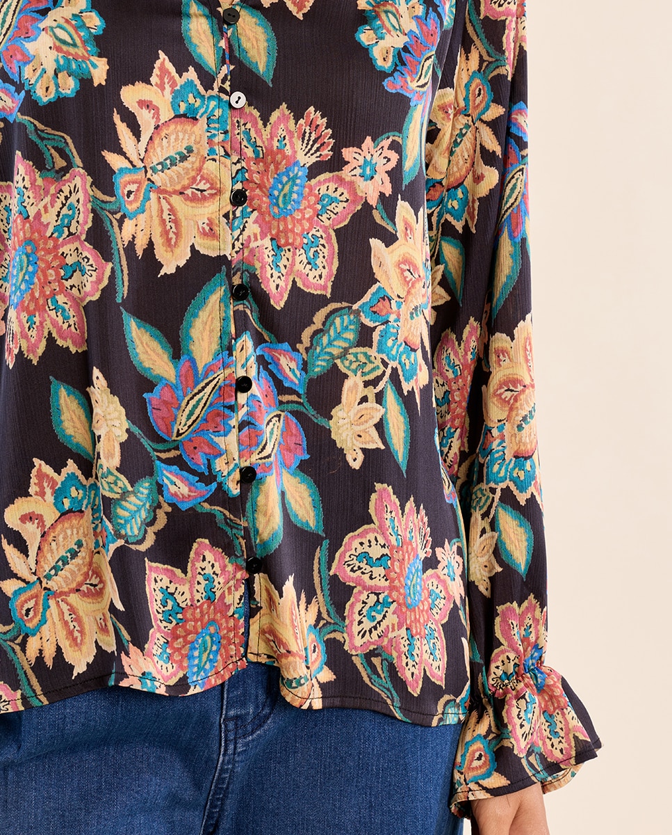 Camisa de mujer de manga larga con estampado - Molly Bracken - Negro Negro-5