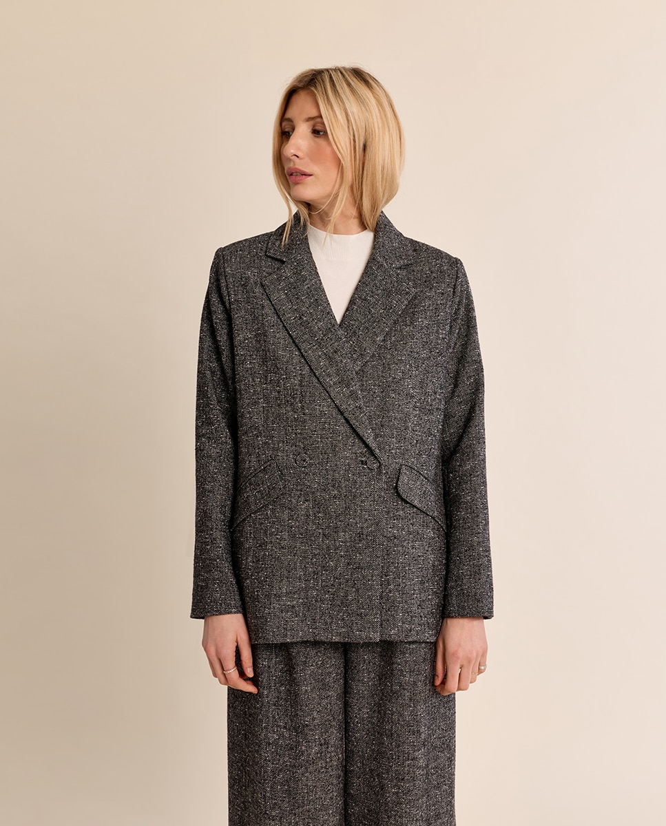 Blazer de mujer de manga larga con cuello y solapa - Molly Bracken - Negro Negro-2