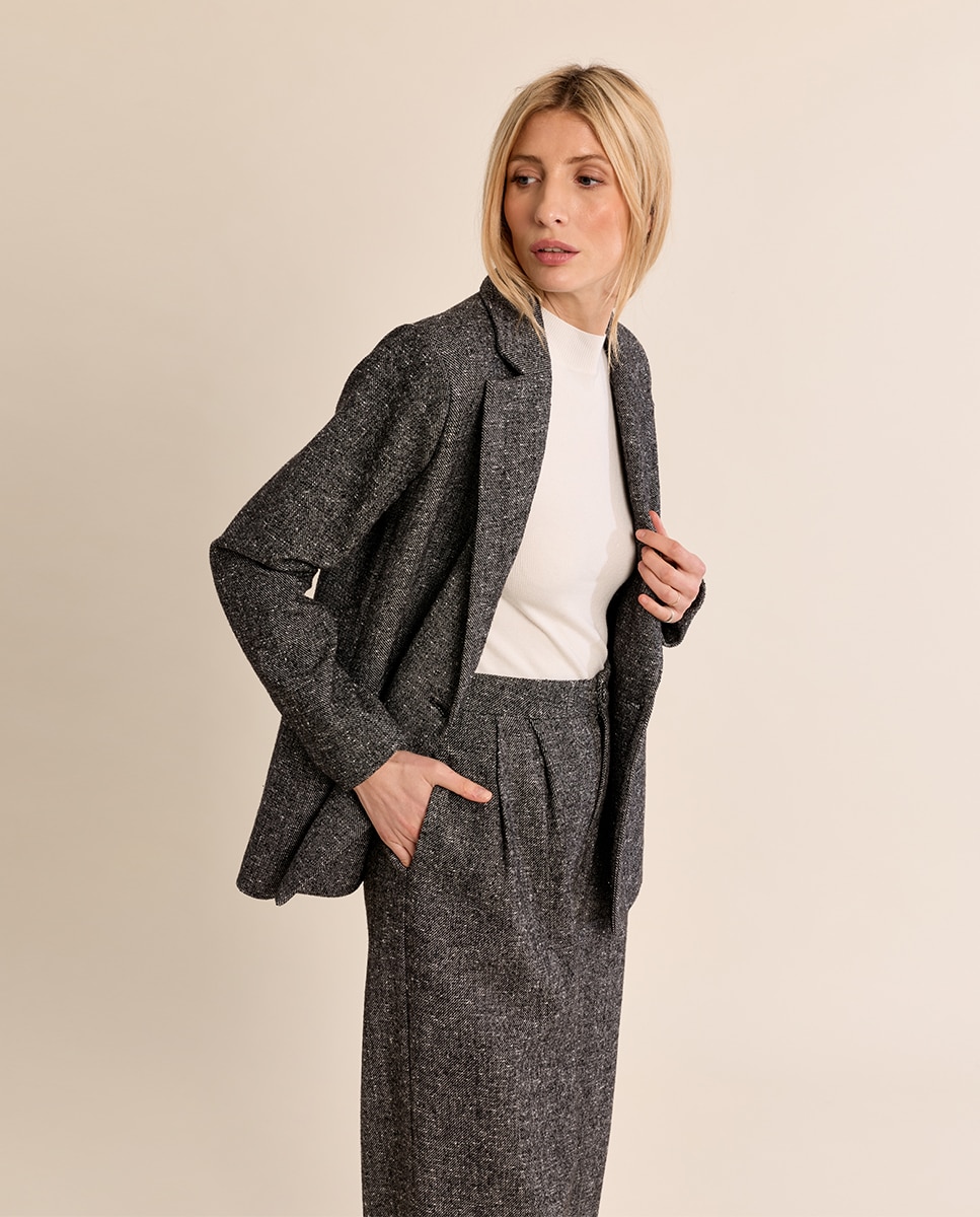 Blazer de mujer de manga larga con cuello y solapa - Molly Bracken - Negro Negro-3