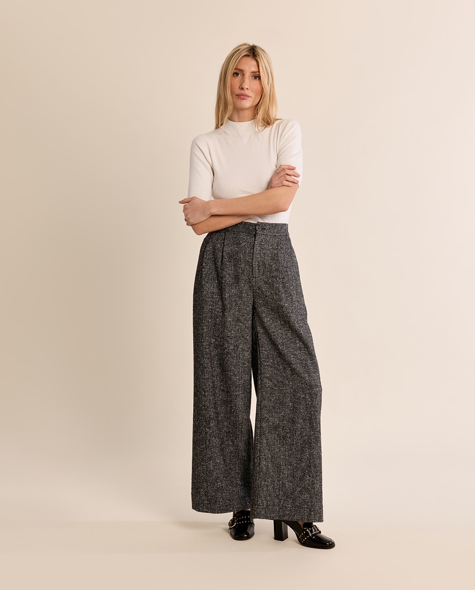 Pantalón de mujer largo detalle pliegues - Molly Bracken - Negro Negro-1