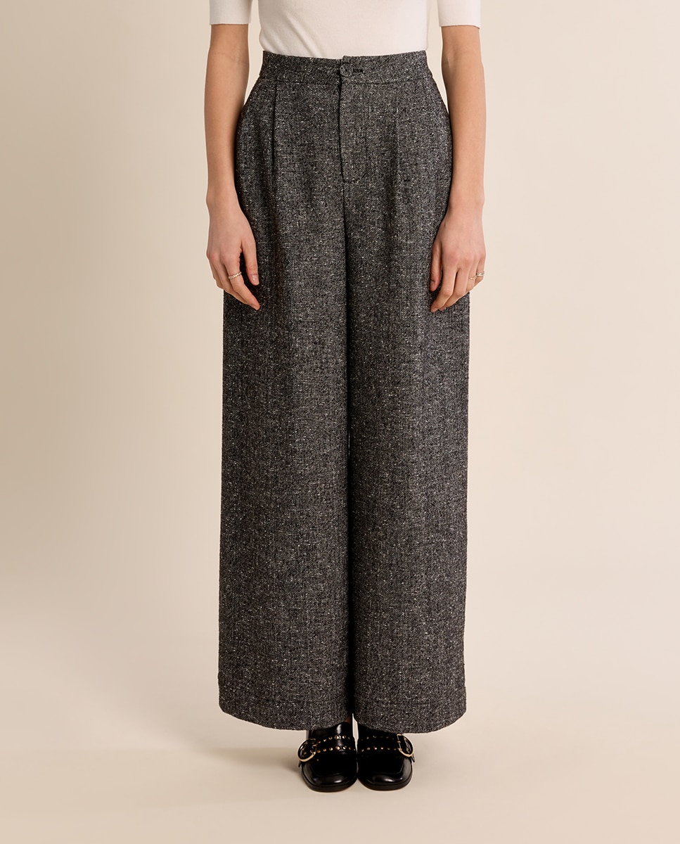 Pantalón de mujer largo detalle pliegues - Molly Bracken - Negro Negro-2