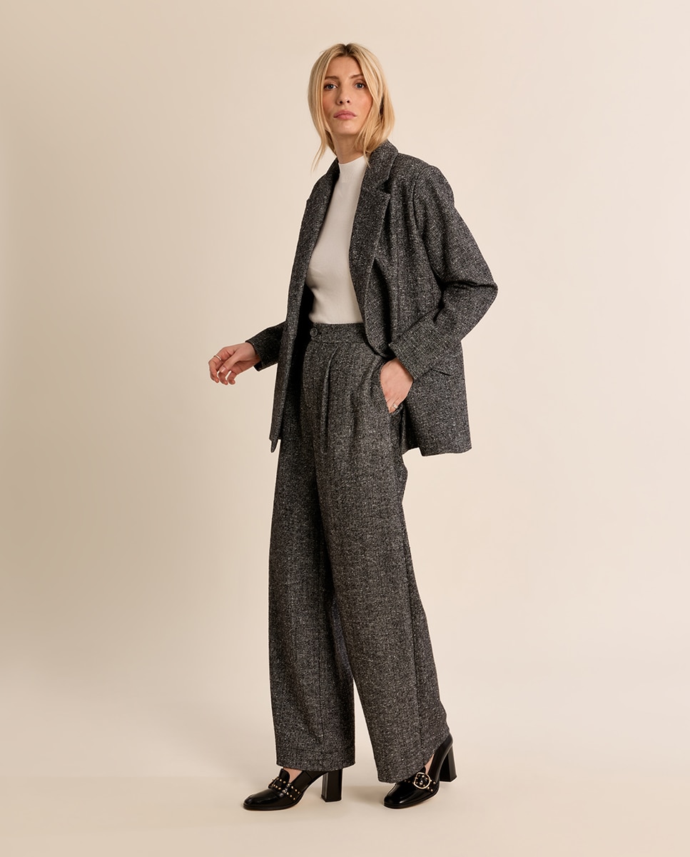 Pantalón de mujer largo detalle pliegues - Molly Bracken - Negro Negro-3