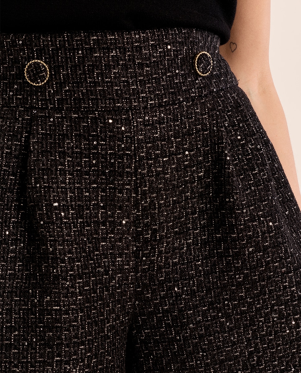 Short de mujer corto en tejido tweed - Molly Bracken - Negro Negro-4