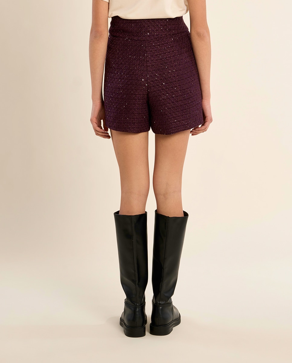Short de mujer corto en tejido tweed - Molly Bracken - Morado Morado-4