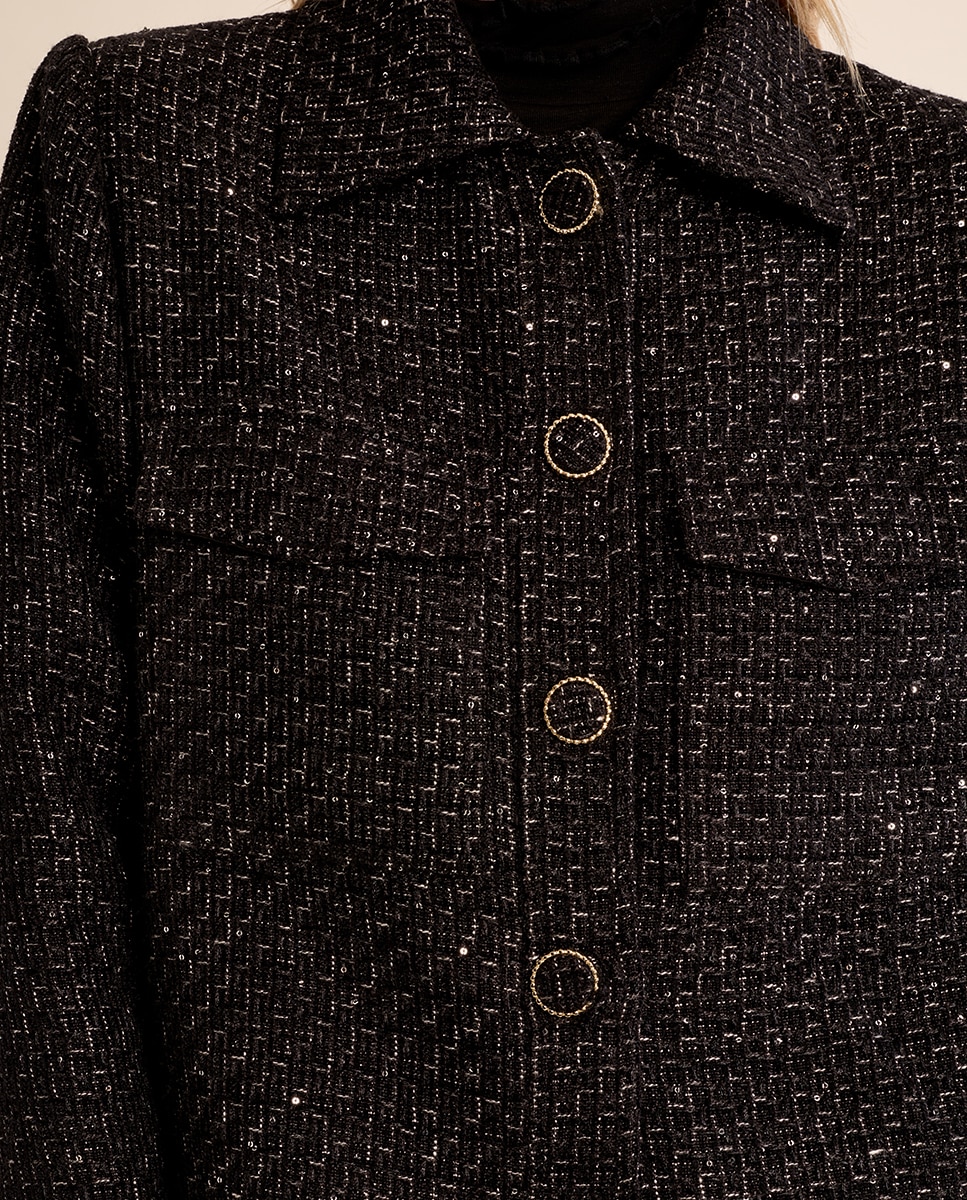 Chaqueta de mujer corta en tejido tweed - Molly Bracken - Negro Negro-5
