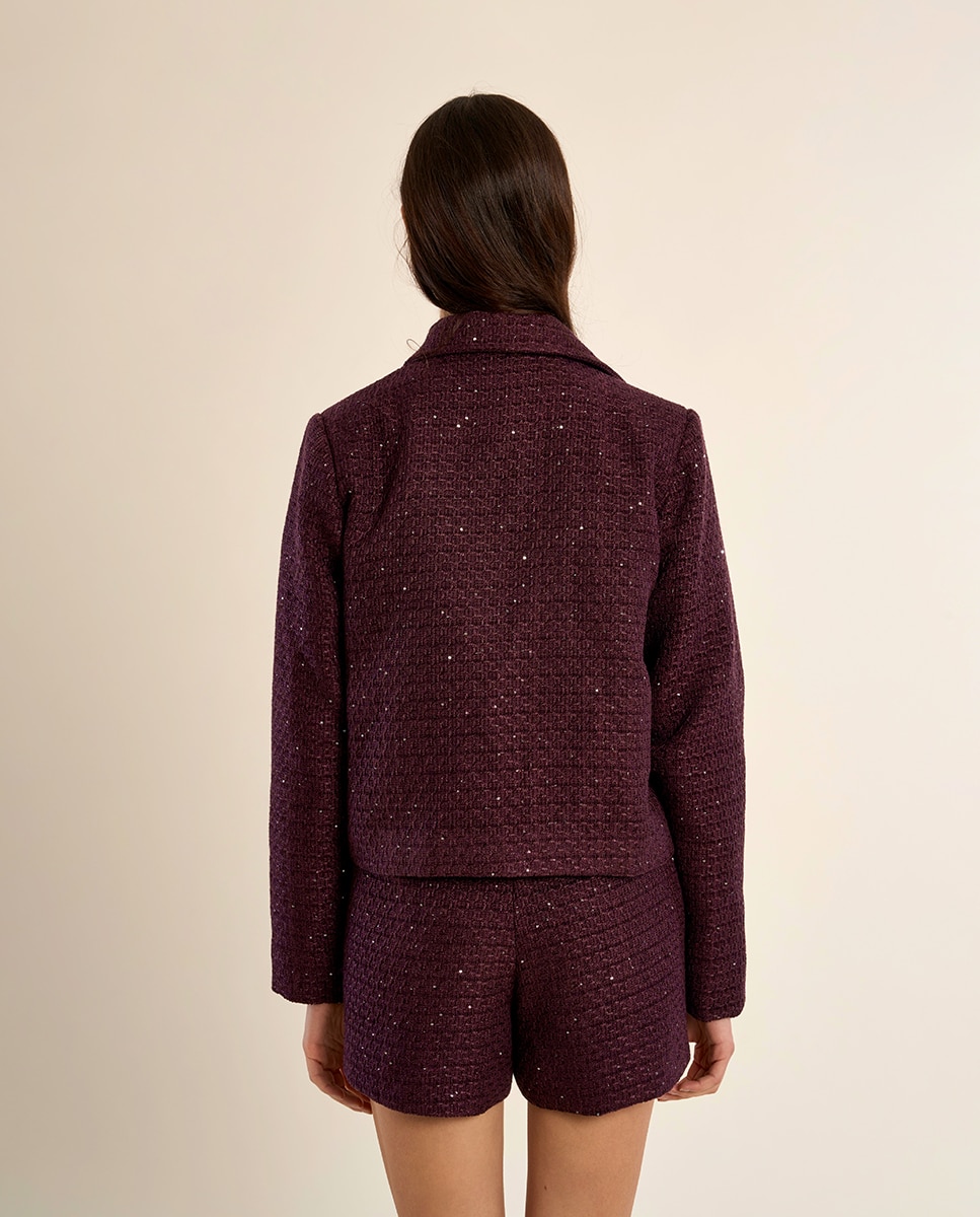 Chaqueta de mujer corta en tejido tweed - Molly Bracken - Morado Morado-4