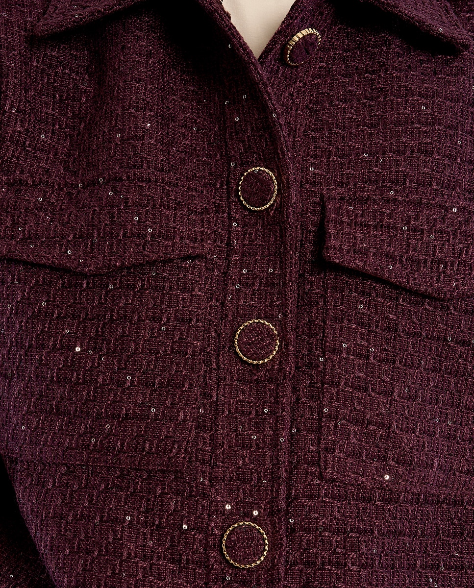 Chaqueta de mujer corta en tejido tweed - Molly Bracken - Morado Morado-5