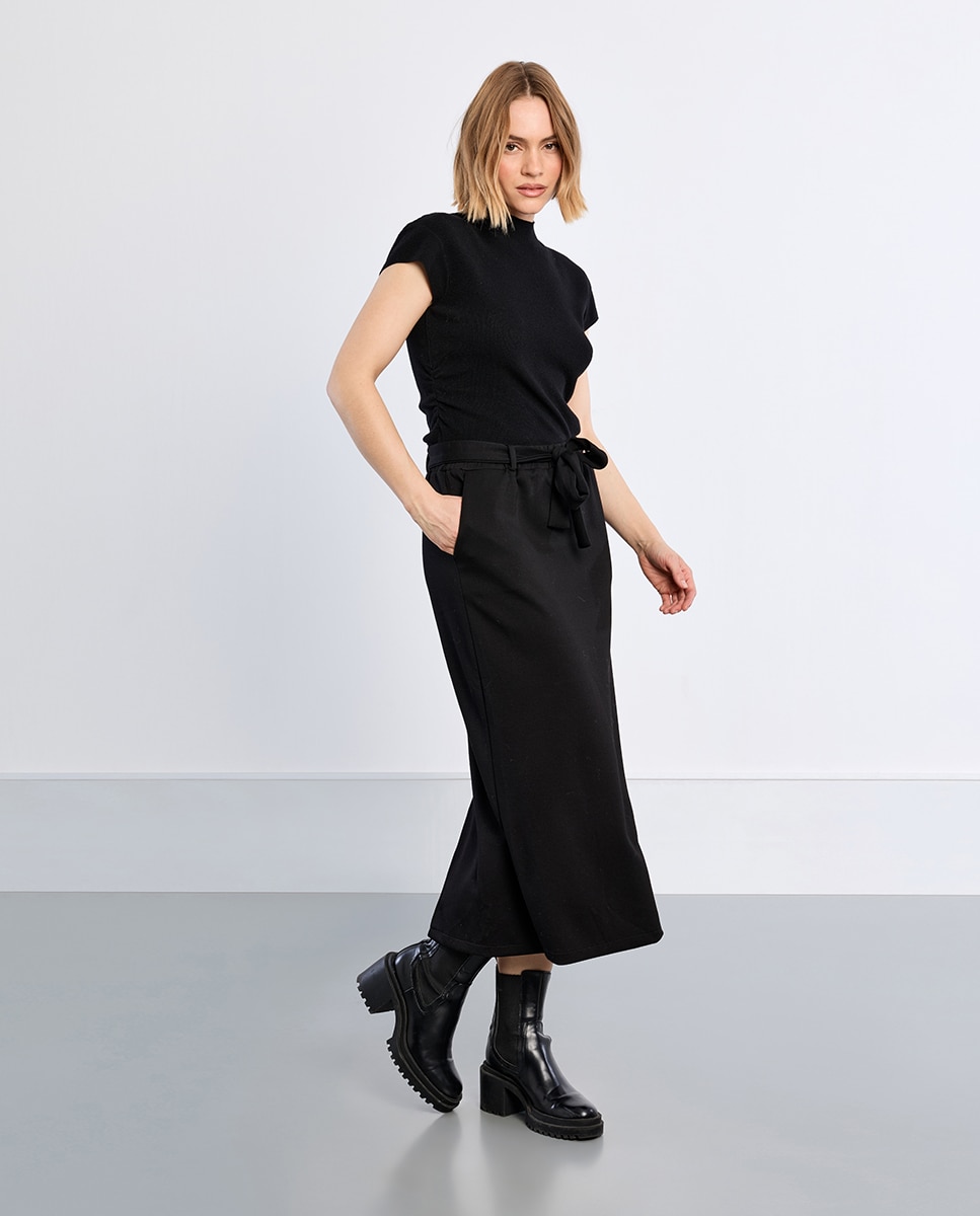 Falda larga detalle lazada - Lili Sidonio - Negro Negro-1