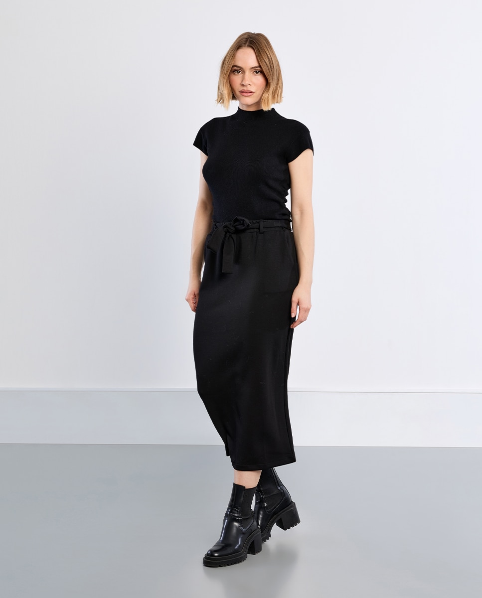 Falda larga detalle lazada - Lili Sidonio - Negro Negro-2
