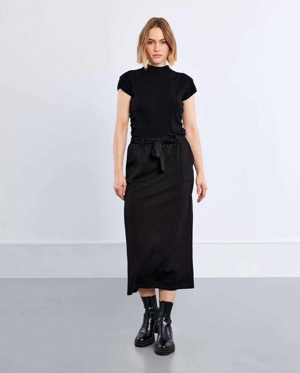Falda larga detalle lazada - Lili Sidonio - Negro Negro-3