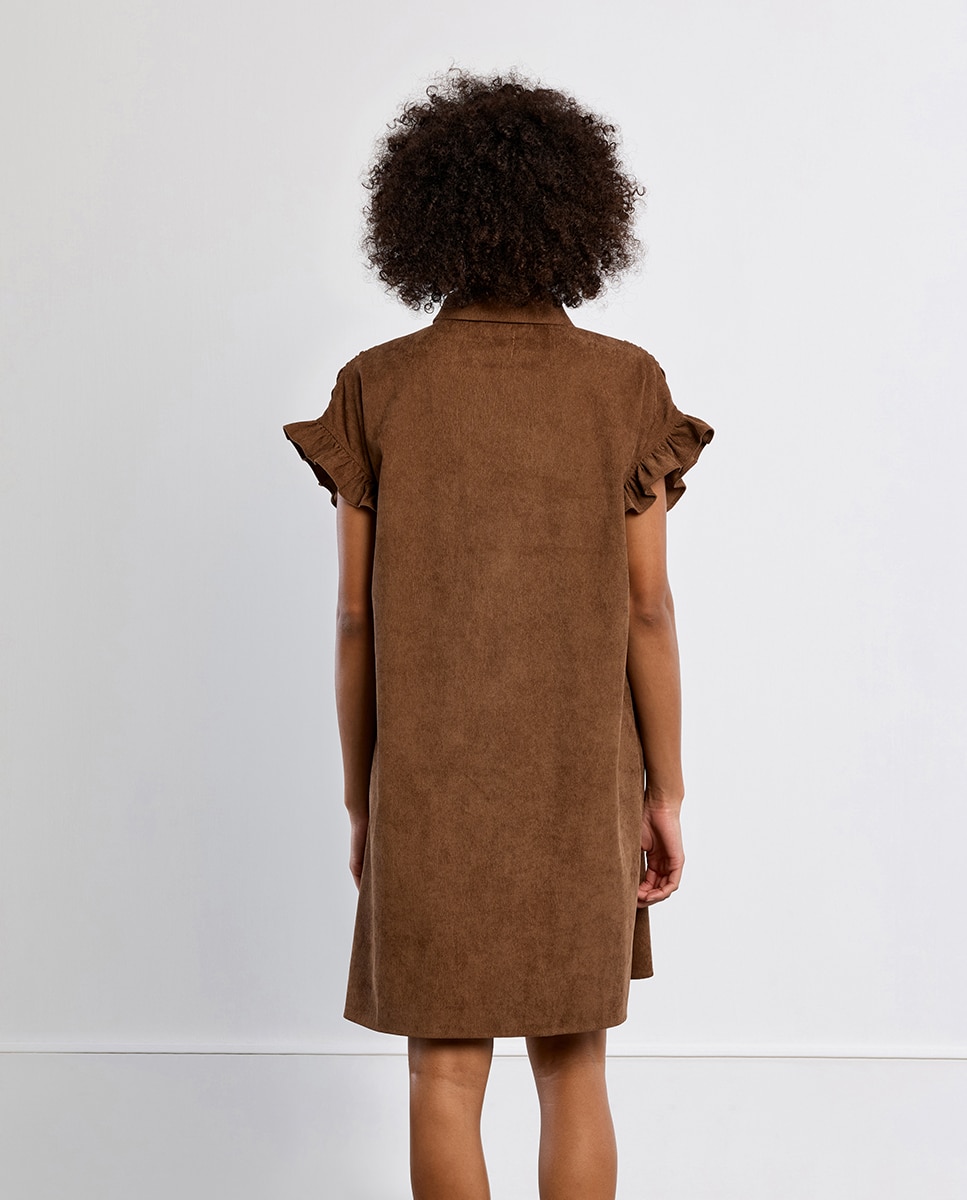 Vestido corto camisero detalle pliegues - Lili Sidonio - Marrón Marrón-4
