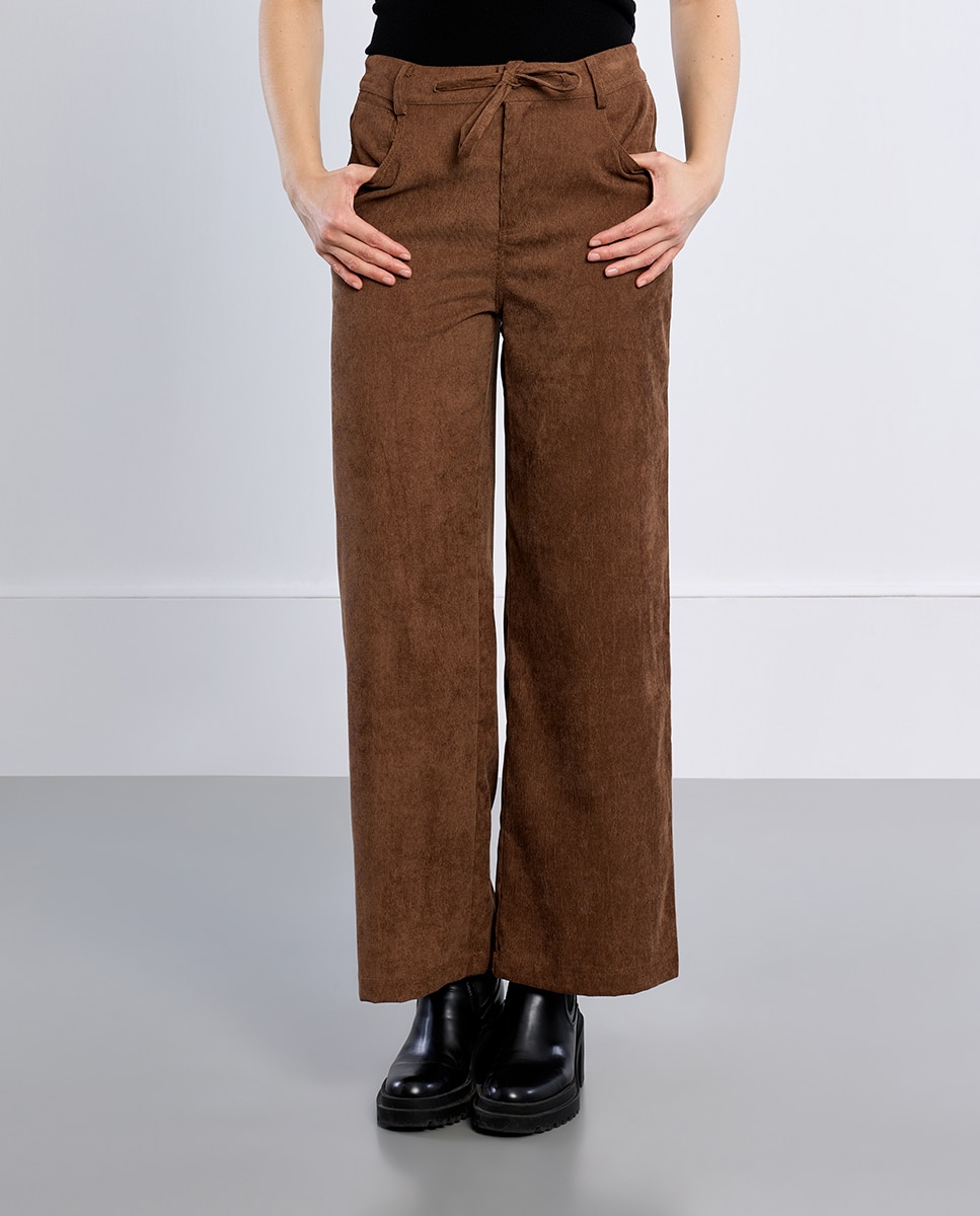 Pantalón de mujer largo detalle lazada - Lili Sidonio - Marrón Marrón-3