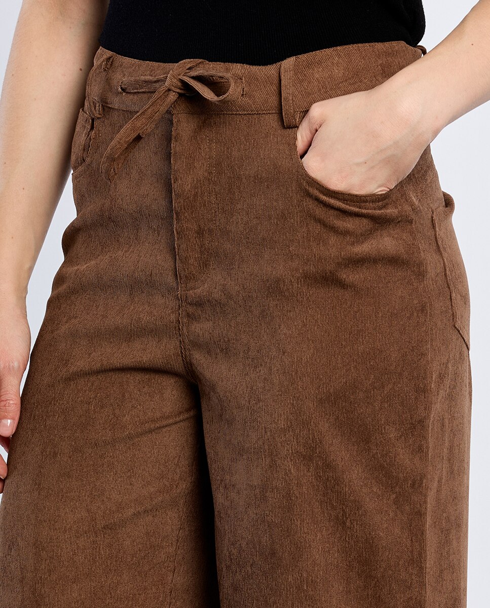 Pantalón de mujer largo detalle lazada - Lili Sidonio - Marrón Marrón-5