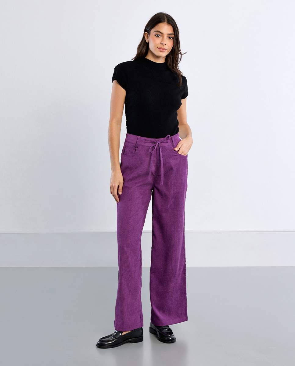 Pantalón de mujer largo detalle lazada - Lili Sidonio - Violeta Violeta-1