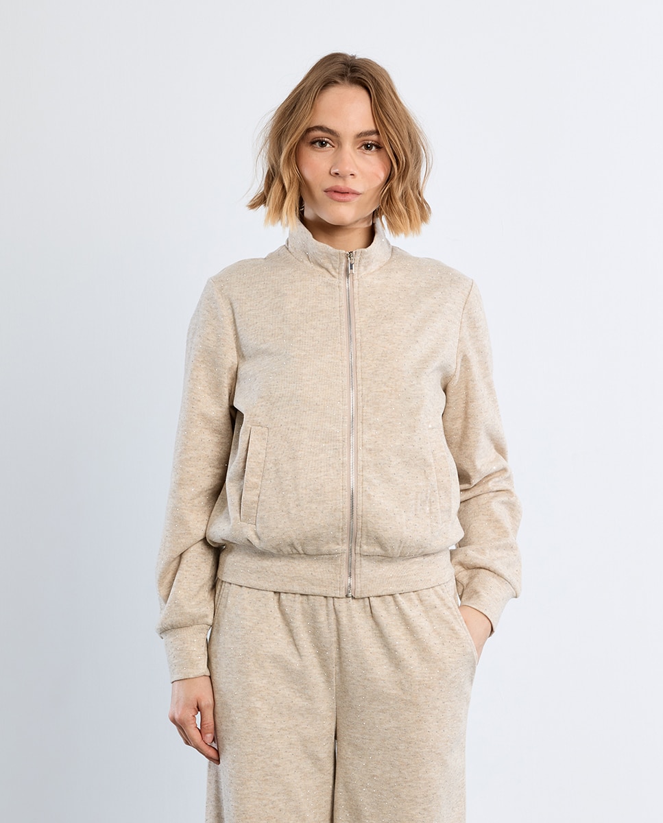 Chaqueta de mujer de manga larga detalle abalorios - Lili Sidonio - Beige Beige-3