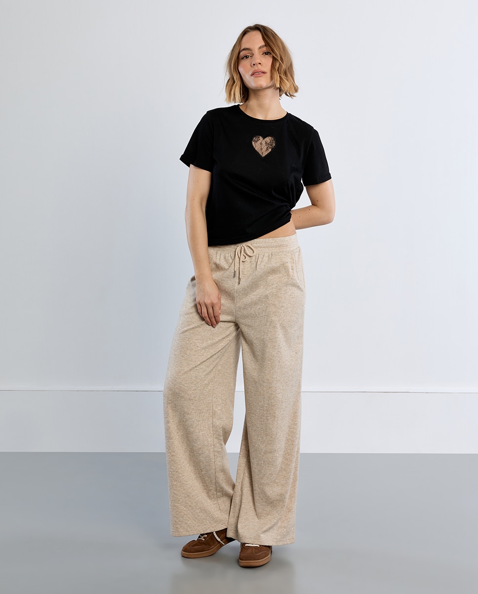 Pantalón de mujer largo de chándal detalle abalorios - Lili Sidonio - Beige Beige-1