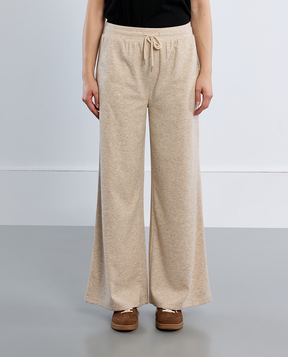 Pantalón de mujer largo de chándal detalle abalorios - Lili Sidonio - Beige Beige-3