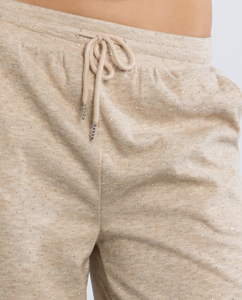 Pantalón de mujer largo de chándal detalle abalorios - Lili Sidonio - Beige Beige-5