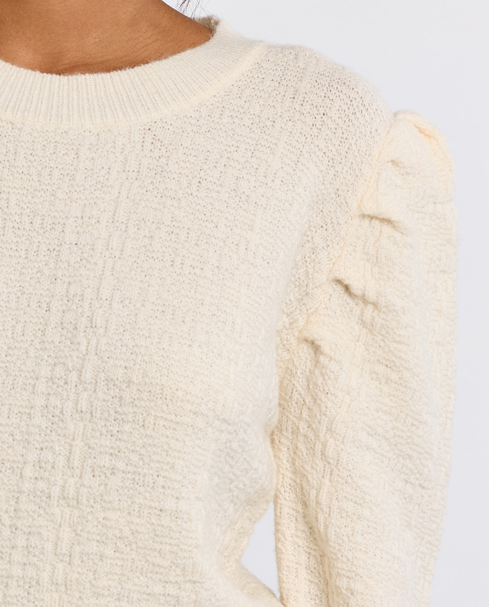 Jersey de mujer de manga larga efecto hombreras - Lili Sidonio - Blanco Blanco-5