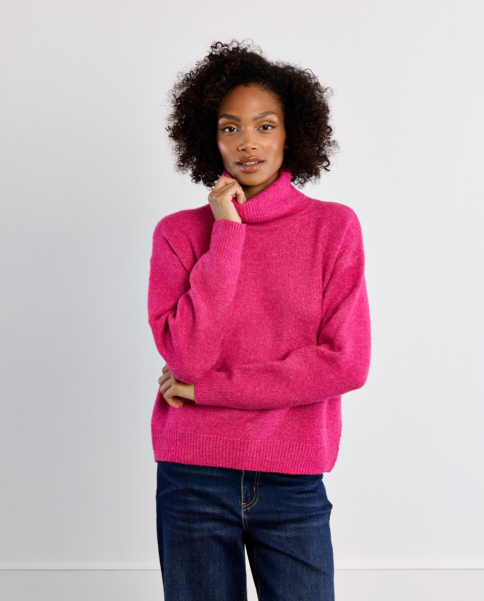 Jersey de mujer de manga larga cuello alto - Lili Sidonio - Rosa Rosa-1