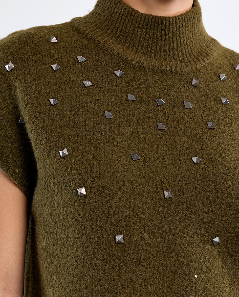Jersey de mujer de manga corta detalle tachuelas - Lili Sidonio - Verde Verde-5