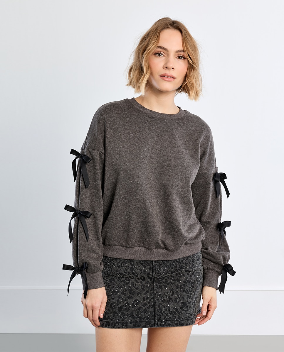 Sudadera de mujer de manga larga detalle lazos - Lili Sidonio - Gris Gris-2