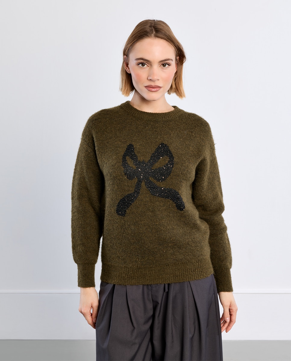 Jersey de mujer de manga larga estampado lazo - Lili Sidonio - Verde Verde-3