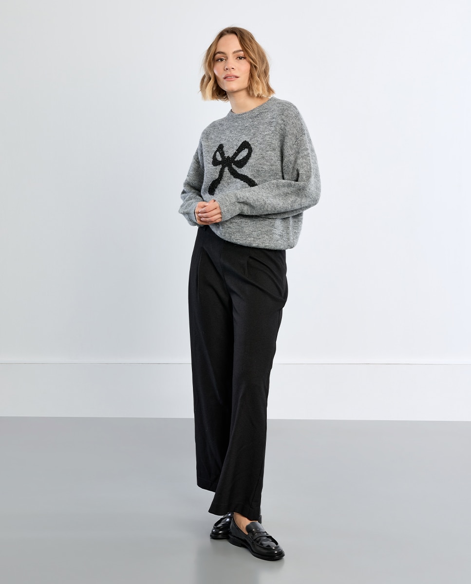Jersey de mujer de manga larga estampado lazo - Lili Sidonio - Gris Gris-2