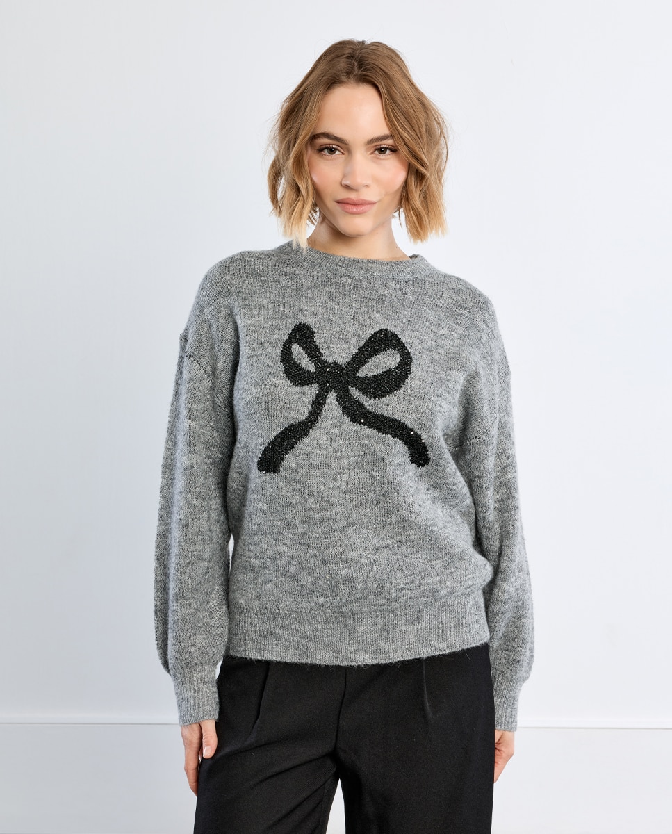 Jersey de mujer de manga larga estampado lazo - Lili Sidonio - Gris Gris-3