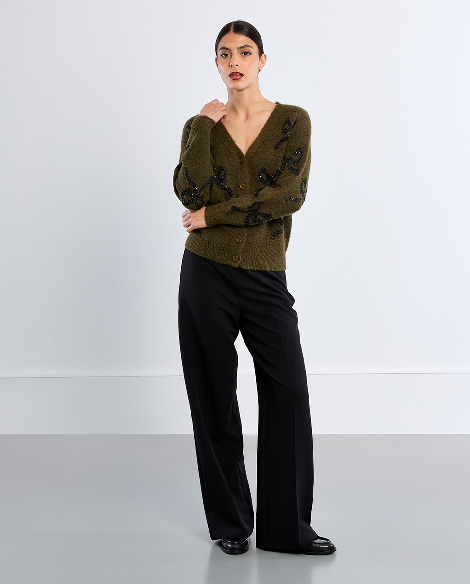 Cárdigan de mujer de manga larga estampado lazos - Lili Sidonio - Verde Verde-2