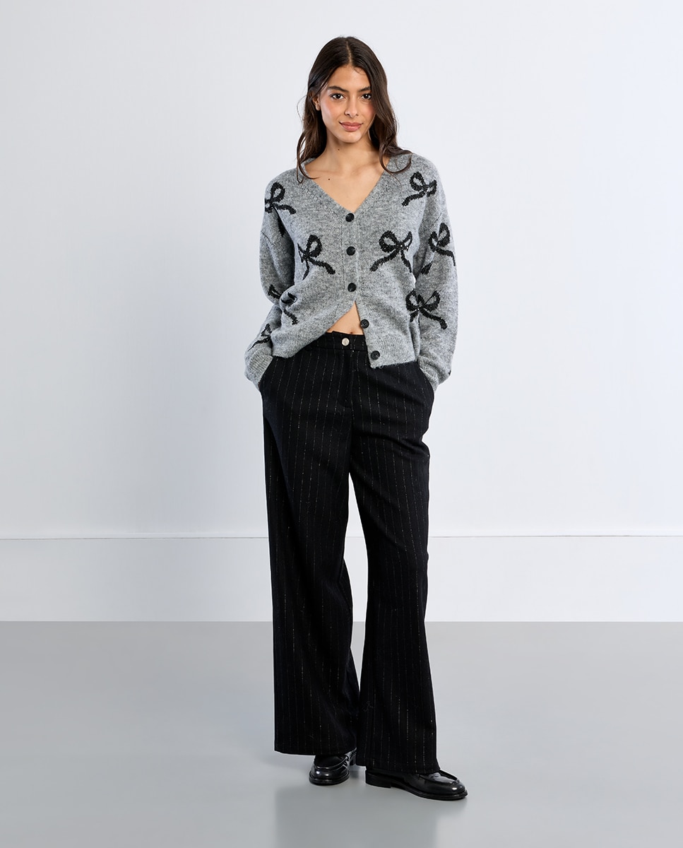 Cárdigan de mujer de manga larga estampado lazos - Lili Sidonio - Gris Gris-2