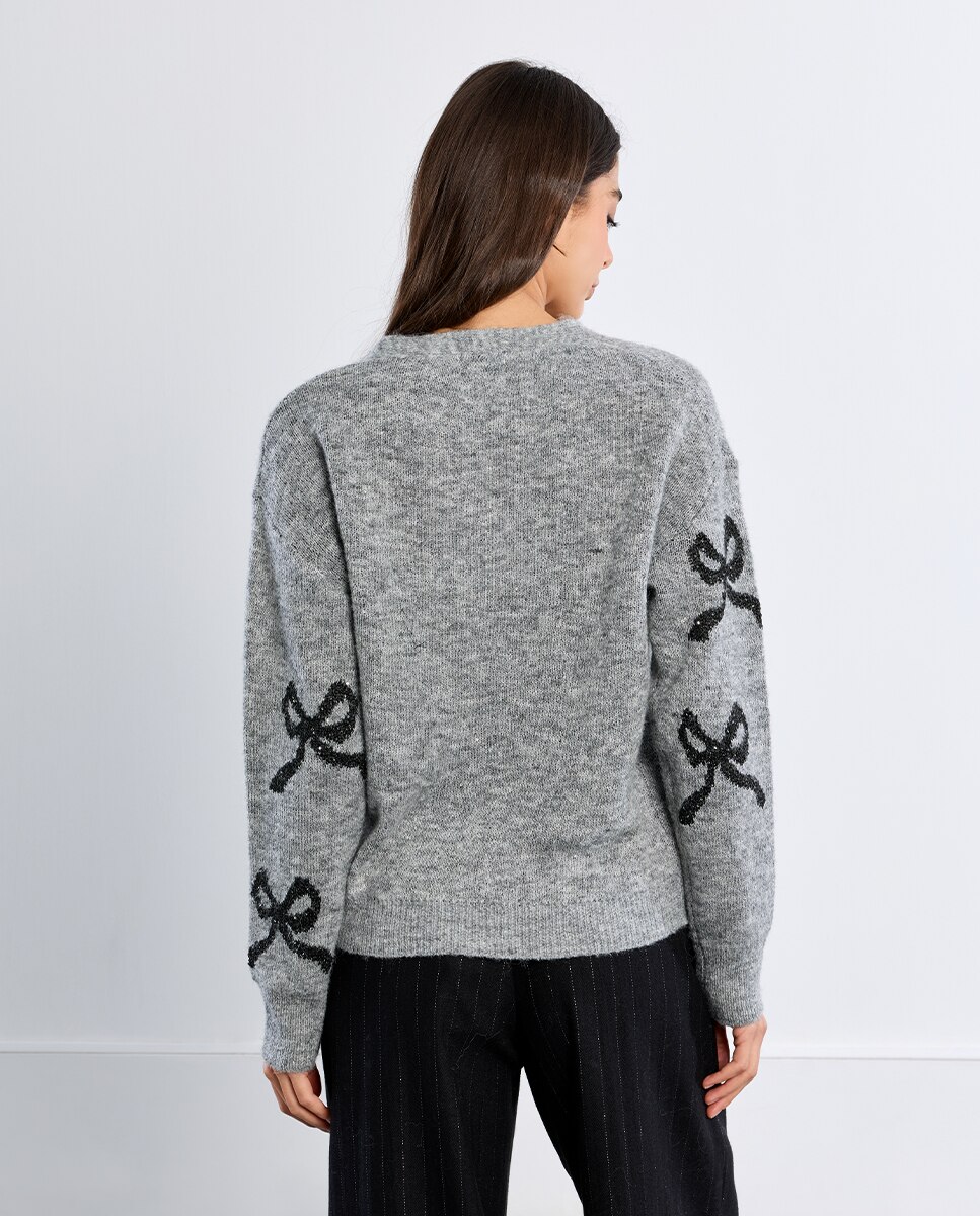Cárdigan de mujer de manga larga estampado lazos - Lili Sidonio - Gris Gris-4