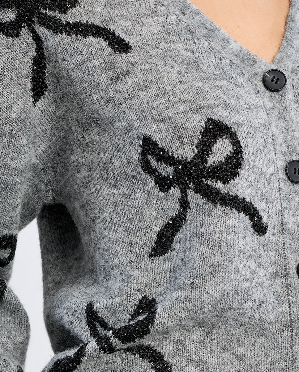 Cárdigan de mujer de manga larga estampado lazos - Lili Sidonio - Gris Gris-5